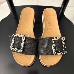 Sam Edelman Black Sandals with Animal Print Buckle